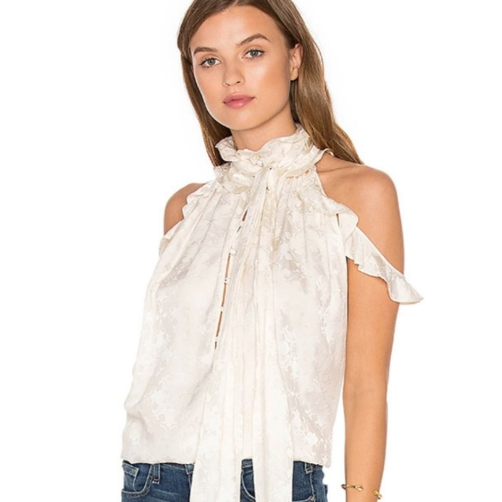 ✨️Rachel Zoe - Off Shoulder Sleeveless Cream Jacquard Print Mock Neck w/Tie✨️
